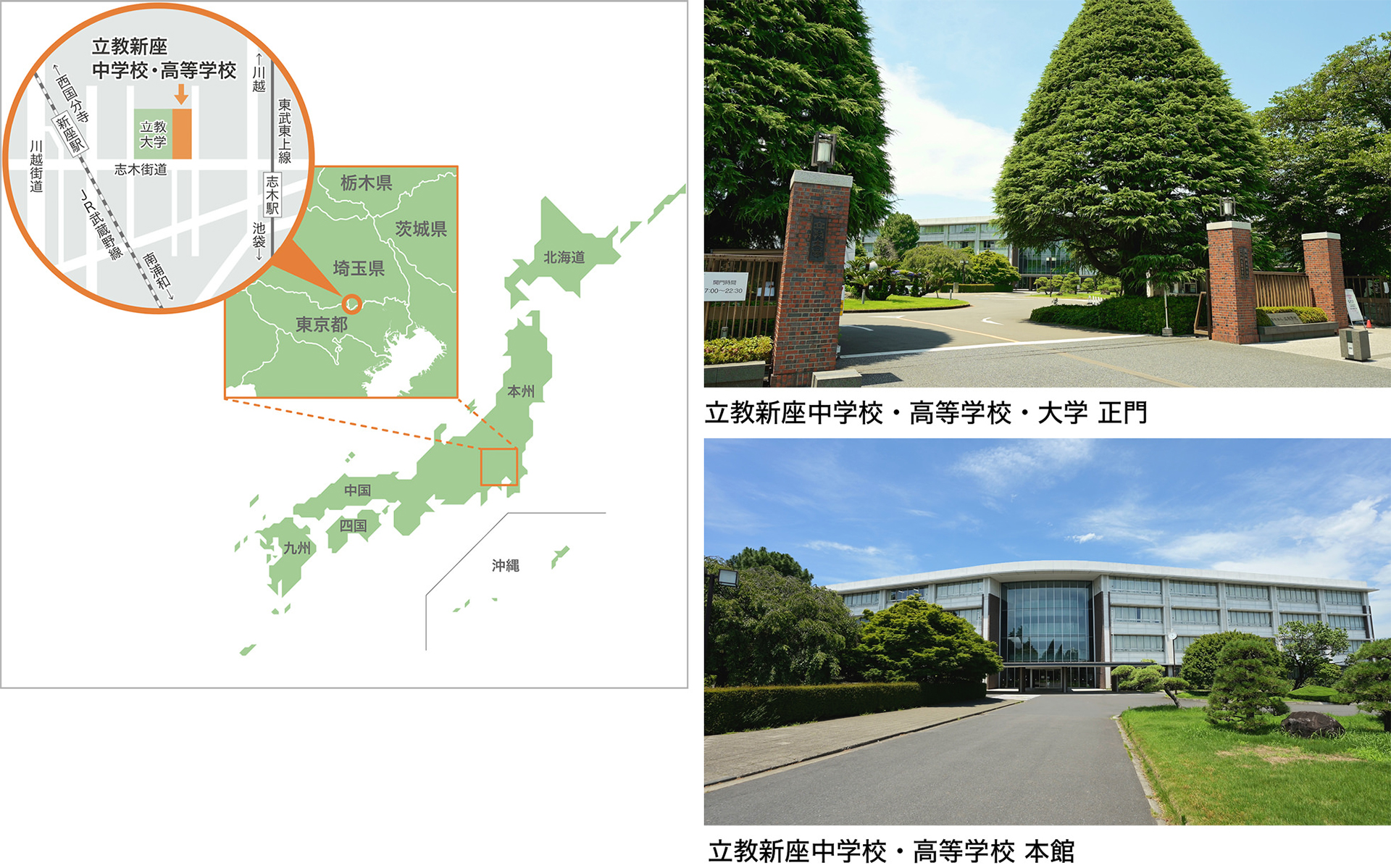 埼玉医科大学 日高キャンパス正門／日高キャンパス 保健医療学部棟